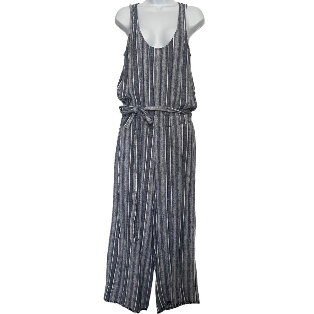Cloth & Stone Linen W Jumpsuit Sz XS Stripe Open back Tie Boho Coastal Beachy